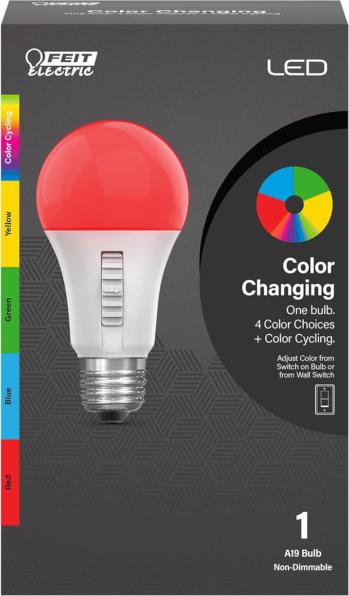 Feit Electric LED Color Changing Light Bulb - A19 with an E26 Medium Base Light Bulb - 60W Equivalent - 15 Year Life