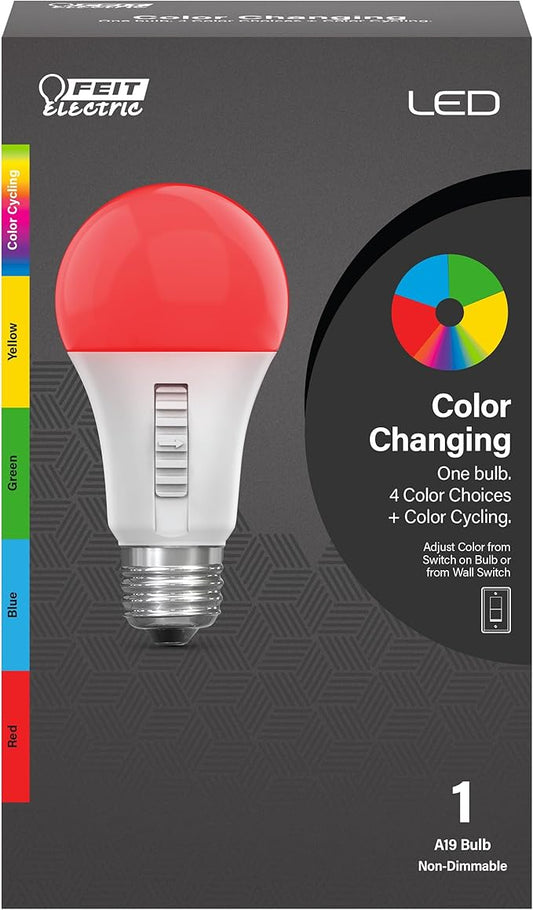 Feit Electric LED Color Changing Light Bulb - A19 with an E26 Medium Base Light Bulb - 60W Equivalent - 15 Year Life