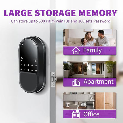 Venotech Palm Vein Smart Lock, 2-in-1 Doorbell Keyless Entry Door Lock with Code Passcode, IP55 Waterproof, Auto Lock, Upgraded Rechargeable Battery, Front Door Smart Lock for Home, Office,