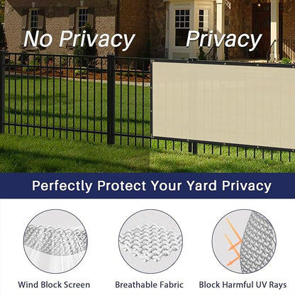 WINDSCREEN4LESS 6' x 12' Privacy Fence Screen in Beige Tan W/ Brass Grommet 85% Blockage Windscreen Outdoor Mesh Fencing Cover Netting 150GSM Fabric Zip Ties Included - Custom Size