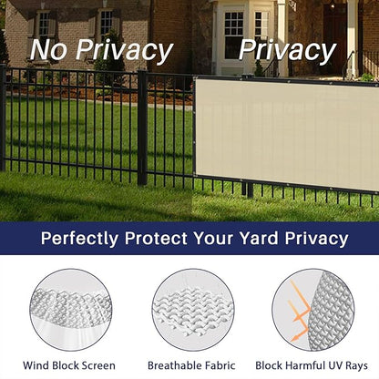 Windscreen4less Privacy Fence Screen Heavy Duty Windscreen Fencing Mesh Fabric Shade Net Cover with Brass Grommtes for Outdoor Wall Garden Yard Pool Deck, 6'x98' Beige