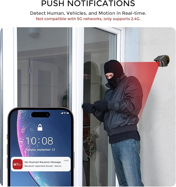 eMACROS Pro 3 Smart Solar Driveway Alarm System (2.4G Wi-Fi), App Push Notifications, 1/2 Mile (2600 ft) Wireless Range Motion Sensor, Weatherproof Property Alert（Single Sensor）