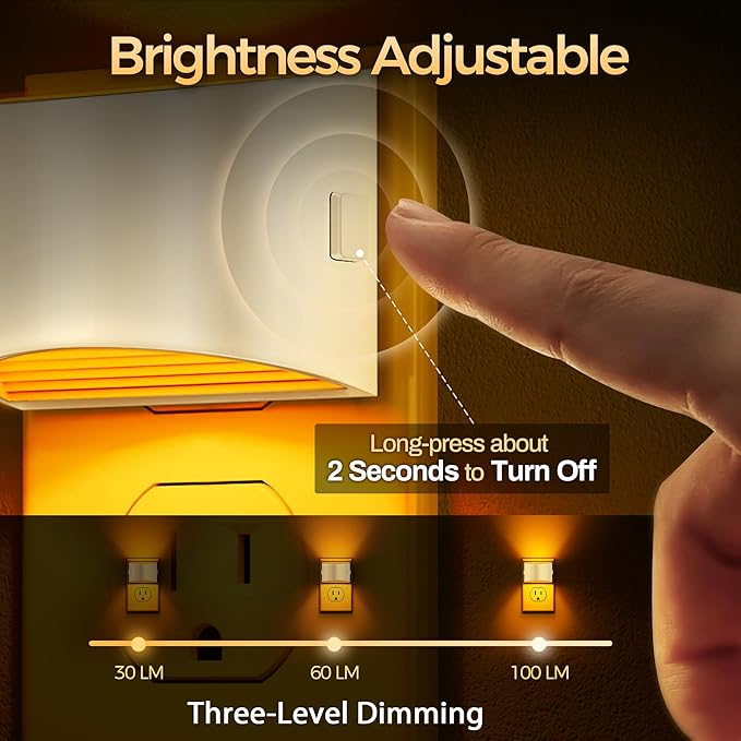 DORESshop Night Light, Night Lights Plug into Wall, Adjustable, Amber | 3 Level Brightness Adjustable Night Light, Dusk to Dawn Sensor Nightlights for Adults, Bedroom, Bathroom, Hallway, 2 packs