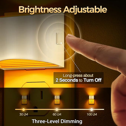 DORESshop Night Light, Night Lights Plug into Wall, Adjustable, Amber | 3 Level Brightness Adjustable Night Light, Dusk to Dawn Sensor Nightlights for Adults, Bedroom, Bathroom, Hallway, 2 packs