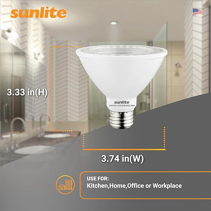 Sunlite LED PAR30 Short Neck Flood Light Bulb, 9 Watt, (75W Equivalent), 850 Lumens, Medium Screw (E26) Base, Dimmable, ETL Listed, 5000K Daylight, 6 Count