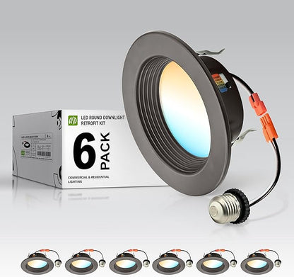 ASD 6 Pack Bronze 4 Inch Retrofit LED Recessed Light - 10W 2700K-5000K 849LM Retrofit LED Recessed Lighting 4 Inch, Dimmable Bronze Recessed Lights, Wet Rated Baffle Trim Can Lights, ETL, Energy Star