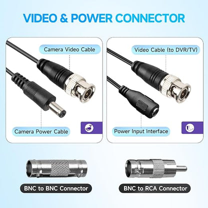 300Ft (91 Meters) 4K 8MP 5MP 2MP 1080P BNC Video and Power Cable, Mini RG59 Wire for CCTV Security Camera Systems, with BNC Connector, RCA Adapter, Cable Clips (Pack of 2)