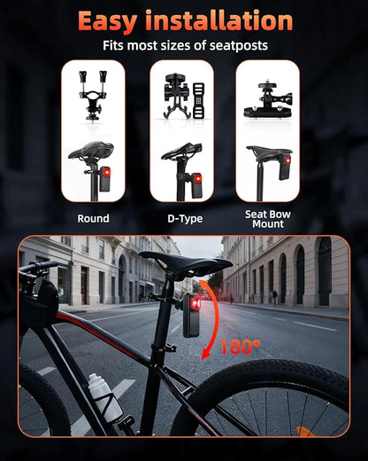 WSDCAM Smart Bike Tail Light Alarm Bike Brake Light Auto ON/Off Anti Theft Bike Alarm with Remote Waterproof Bicycle Alarm Rear Bike Light Bicycle Tail Light LED Rechargeable