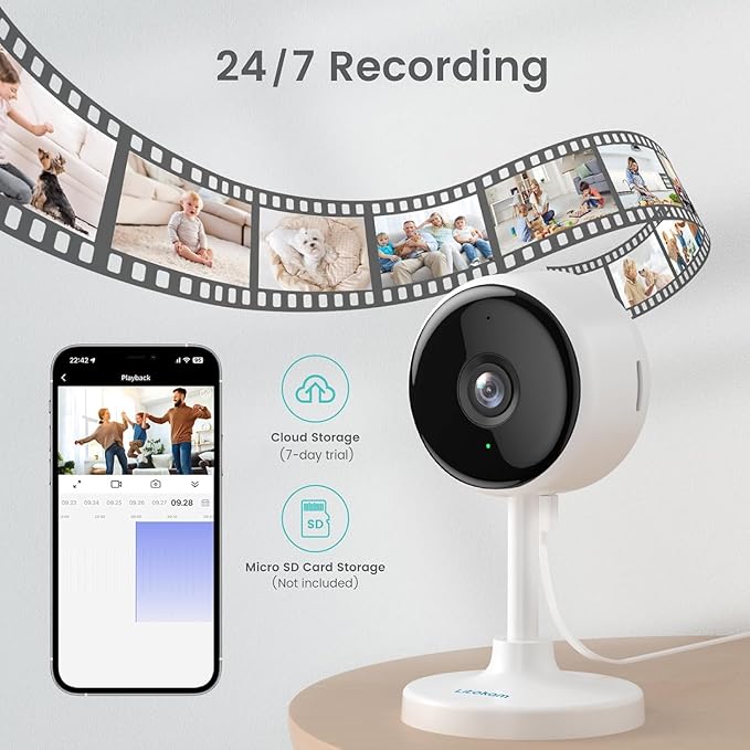 litokam Indoor Cameras for Home Security with Night Vision, Pet Camera with Phone App, WiFi Home Security Camara, Baby Monitor Compatible with Alexa, Motion Detection, 2-Way Audio, 2 Pack, 1080P