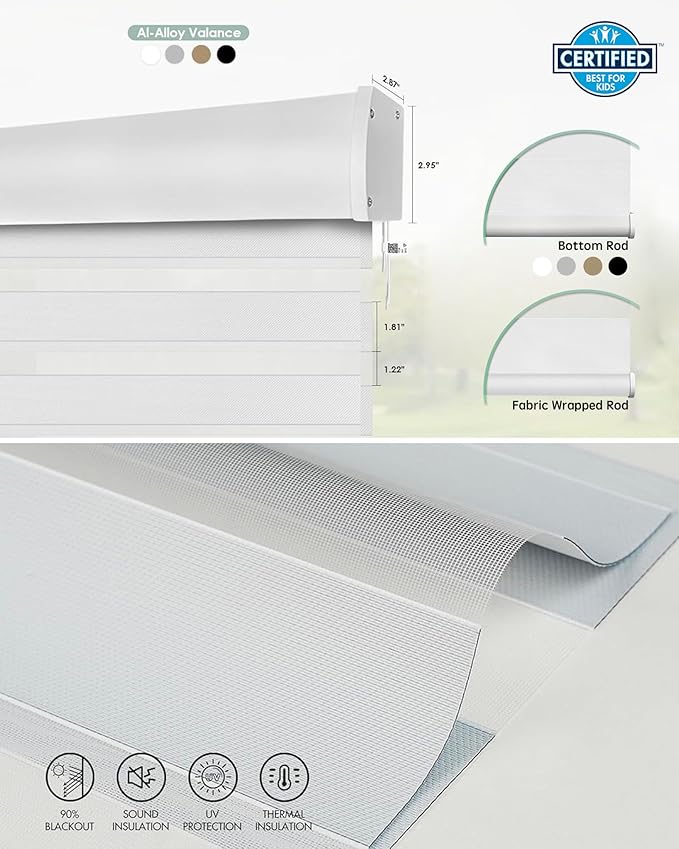 Yoolax Motorized Matter Zebra Blinds Compatible with Alexa, Google Home, Apple HomeKit, Room Darkening Smart Blinds, Privacy Light Control Horizontal Window Blind for Home (90% Shading Narrow White)