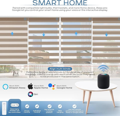 Motorized Zebra Blinds Compatible with Alexa Smart Dual Layer Shades with Control Remote Roller Blinds Automatic Shades for Smart Home and Office Customized Size (95% Shading - Luxury Coffee)