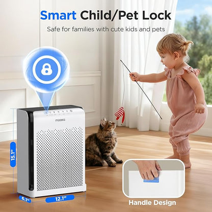 MOOKA Air Purifiers for Home Pets Large Room 2200ft² with ECO Mode, 20dB Ultra-Quiet HEPA Air Filter for Bedroom with Aromatherapy Nightlight, Air Cleaner for Pet Hair Dander Odor Dust Smoke, M200L