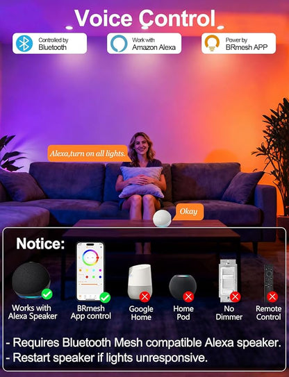 ILC 4 Inch LED Reccessed Downlights Compatible with Alexa (Hub Required), 10W, APP Controlled, RGB Color Changing, 2700K-6000K, 100W Equivalent, Recessed Ceiling Lights,Bluetooth MESH (6 Packs)