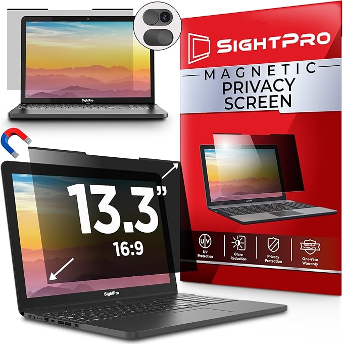 SightPro Magnetic Laptop Privacy Screen 13.3 Inch 16:9 - Patented Removable Laptop Privacy Filter Shield and Protector