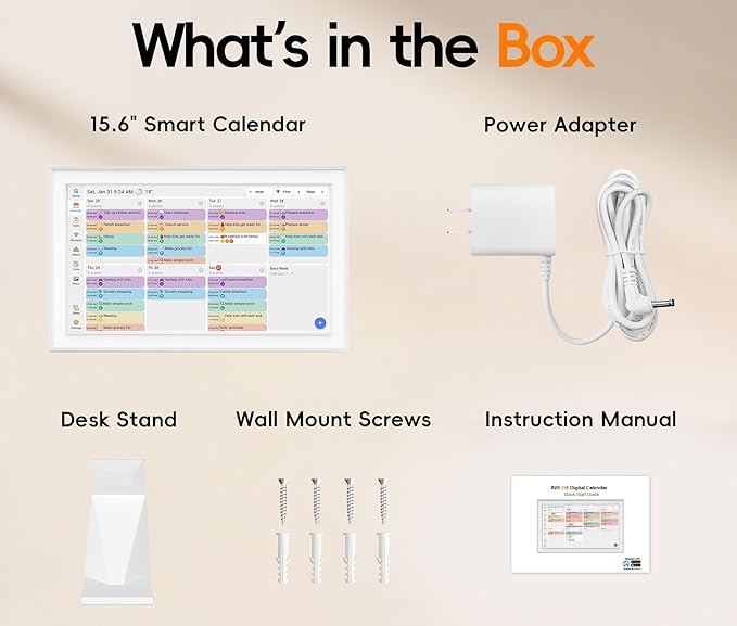 Digital Calendar, 15.6-inch Smart WiFi Electronic Calendar Wall Planner & Chore Chart, Interactive Touch Screen HD Display for Family Schedules, Meal Plan, Photo Display, Desktop & Wall Mountable