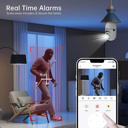 WESECUU 3K Light Bulb Security Camera -5G& 2.4GHz WiFi Security Cameras Wireless Outdoor Motion Detection and Alarm,Two-Way Talk,Color Night Vision,Human Detection, 500MP Ultra HD