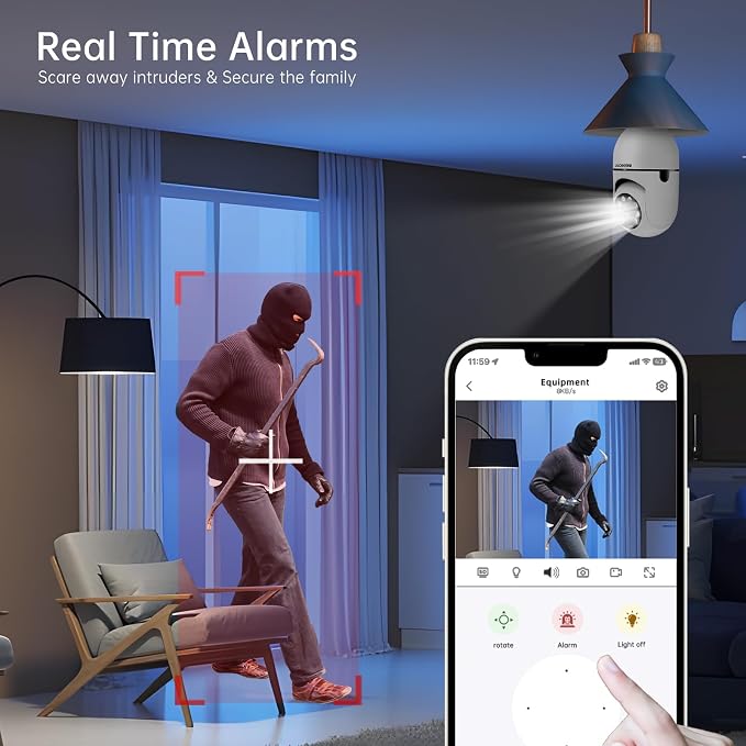 Light Bulb Security Camera -5G& 2.4GHz WiFi 2K Security Cameras Wireless Outdoor Motion Detection and Alarm,Two-Way Talk,Color Night Vision,Human Detection, Bulb Camera Compatible with Alexa 4Pack