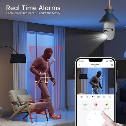 Light Bulb Security Camera -5G& 2.4GHz WiFi 2K Security Cameras Wireless Outdoor Motion Detection and Alarm,Two-Way Talk,Color Night Vision,Human Detection, Bulb Camera Compatible with Alexa 4Pack