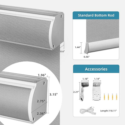 SmartWings Motorized Light Filtering Shades, Work with Homekit, Alexa SmartThings Google, 50% Blackout PVC Free Smart Blinds for Windows, Cordless Window Shades with Remote, Customized, Silver