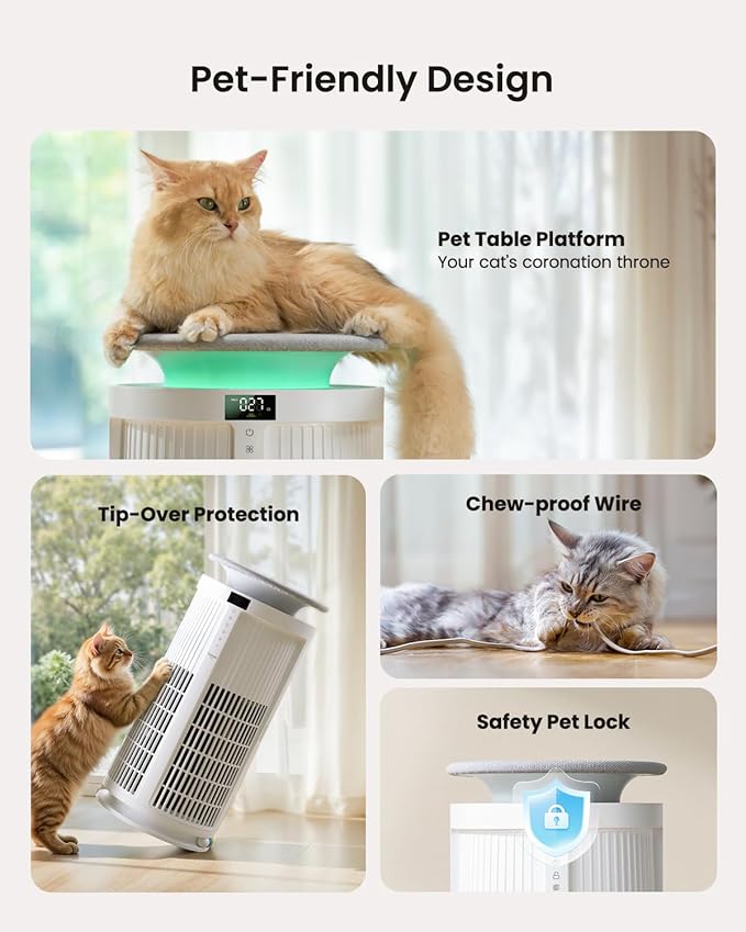 Large Air Purifiers for Home Large Room up to 4200 ft², Yaber HEPA Air Purifier for Home Pets, Auto Mode PM2.5 VOC Monitor with Lights, APP Smart Air Cleaner for Pet Hair Odor Pollen Smoke Dust