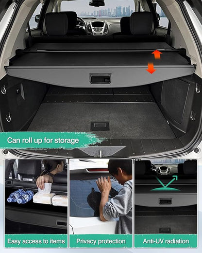 Powerty Cargo Cover for Chevy Chevrolet Equinox & GMC Terrain 2010-2016 2017-Canvas Texture Trunk Cover Retractable Trunk Security Shield Shade for Chevrolet Equinox/GMC Terrain Accessories