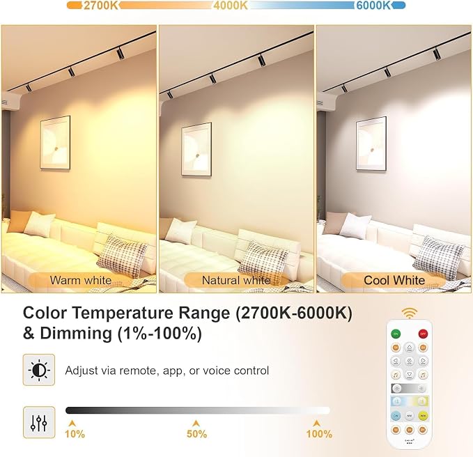 Adjustable Focus Spotlight, 18W CCT Magnetic Track Light Head | 24V LED Lamp, Rotatable Spotlight, Smart Control via App Remote Voice, Dimmable 2700K-6000K, ETL Certified Beam Angle 20°-45°