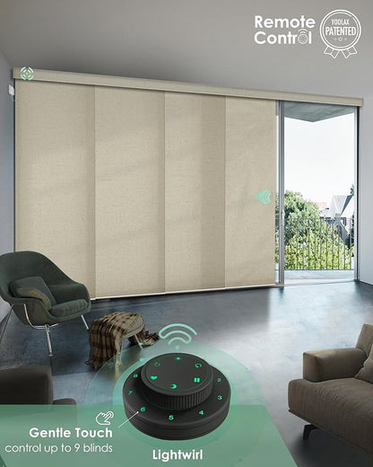 Yoolax Custom XL Smart Sliding Door Blinds, Motorized Sliding Panel Blinds Compatible with Alexa, Light Filtering Vertical Blinds for Glass Doors, Patio Doors,Closet Doors,Half Shading Haystack Yellow