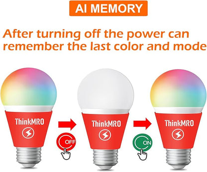 Color Changing LED Light Bulbs with Remote RGBW Bulb 10W (85W Equivalent),A19 E26/27,Lamp Replace,Warm White,Dimmable Memory Function,Ideal Lighting for Home Decoration,Bar Party (2 Pack)