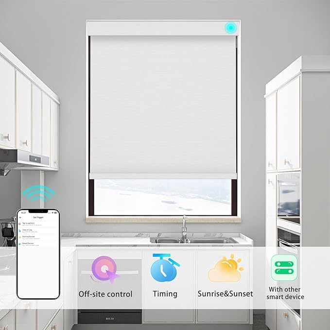 Changshade Smart Roller Shade with Remote Control Blackout Automatic Window Shades for Home Custom Size Motorized Blinds for Windows Work with Alexa,Google Home,Apple Homekit, White