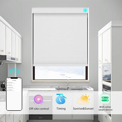 Changshade Smart Roller Shade with Remote Control Blackout Automatic Window Shades for Home Custom Size Motorized Blinds for Windows Work with Alexa,Google Home,Apple Homekit, White