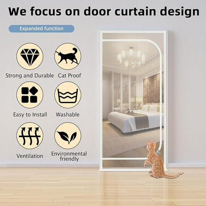 Upgraded Pet Screen Door,Fits Door Opening Size 30''x 80'',Thickened Cat Resistant Mesh Screen Door for Living Room,Kitchen,Bedroom,Cat Proof Screen with Zipper Closure.