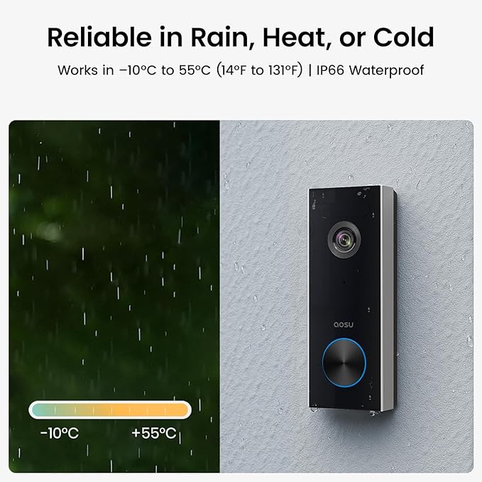 aosu Doorbell Camera Wireless, Battery-Powered Video Doorbell, 2K Resolution,Support Local Storage,166° Ultra Wide Angle,180-Day Battery Life, AI Detection, Work with Alexa & Google