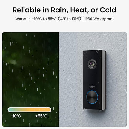 aosu Doorbell Camera Wireless, Battery-Powered Video Doorbell, 2K Resolution,Support Local Storage,166° Ultra Wide Angle,180-Day Battery Life, AI Detection, Work with Alexa & Google