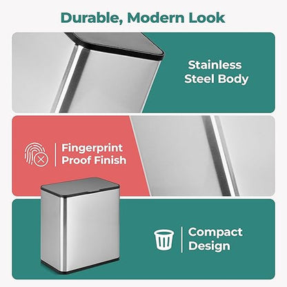 HOLDN’ STORAGE 6L Compost Bin Kitchen for Countertop, Hang-on Cabinet Door, Small Trash Can with Lid, Odor Control, Stainless Steel, Fingerprint-Resistant, for Bathroom, RV, Office
