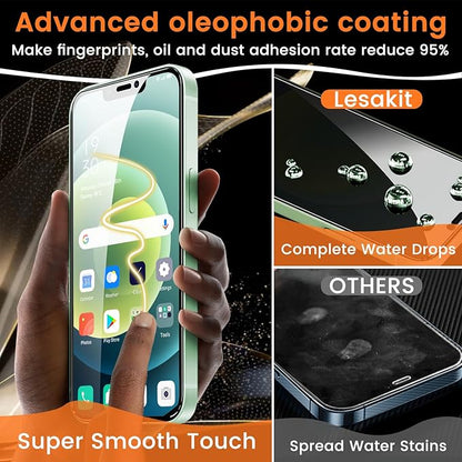 Lesakit 3+3 Pack Privacy Screen Protector for iPhone 12 6.1-Inch with 3 Pack Camera Lens Protector, Anti Spy Tempered Glass Film 9H Hardness Bubble Free Case Friendly