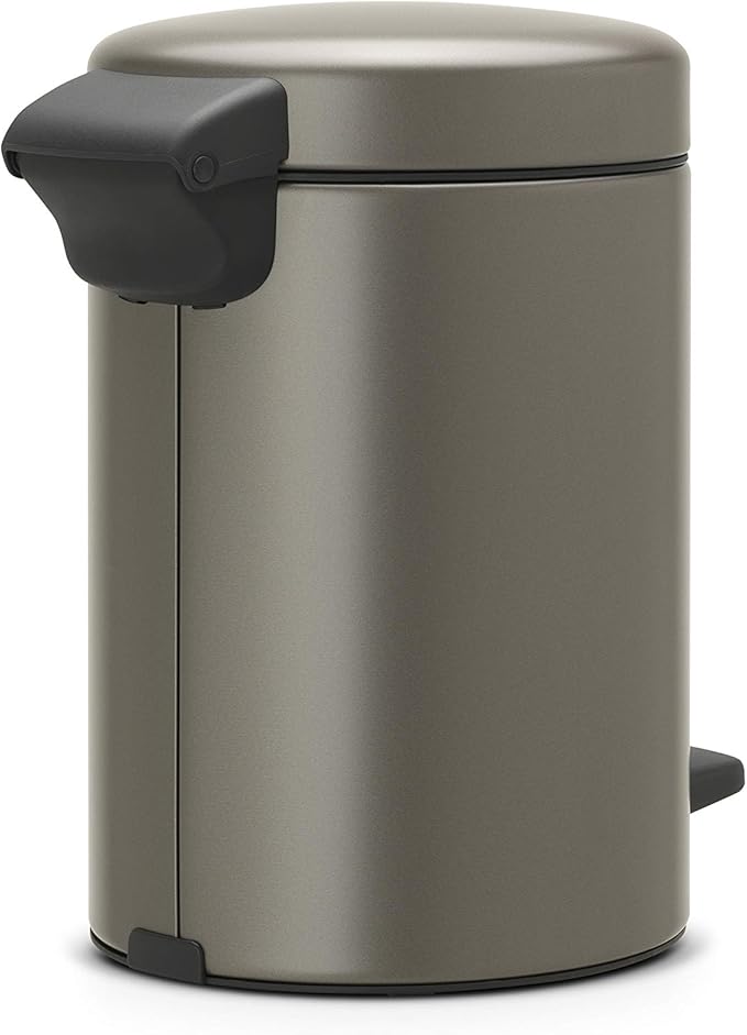 Brabantia Step-On XS Trash Can | Platinum | 0.8 Gallon / 3L | Bathroom, Bedroom, Office Trash Can with Light Pedal Opening, Handle & Removable Inner Bucket | 6.6 x 9.3 x 10.4 | + Trash Bags