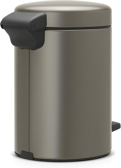 Brabantia Step-On XS Trash Can | Platinum | 0.8 Gallon / 3L | Bathroom, Bedroom, Office Trash Can with Light Pedal Opening, Handle & Removable Inner Bucket | 6.6 x 9.3 x 10.4 | + Trash Bags