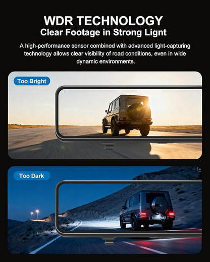 4K Mirror Dash Cam, 11" Rear View Mirror Dash Camera Front and Rear with Touch Screen,Backup Camera for Car RV Truck, Night Vision, Free 64GB Card, WDR, G-Sensor and Parking Assistance