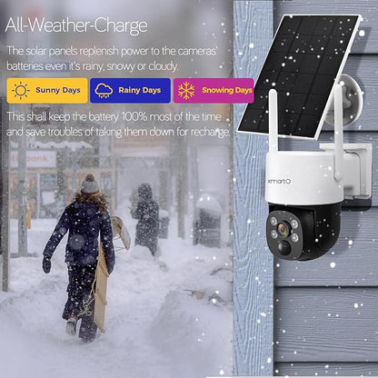 [0-Light Night Color] XMARTO 2K HD Wireless Solar Security Camera System with 0-Light Night Color, PTZ Control, Long Range WiFi6,Easy Mobile & HDMI View on Monitor,0 Monthly Fee,120-Day Video Storage