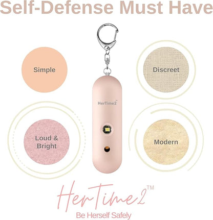 HerTime2 Personal Safety Alarm – Travel Safe Waterproof – Gift for Women College Girls – Self Defense Keychain – Extra Loud Siren – Strobe Light – Cute Key Chains Protection (Rose Gold)
