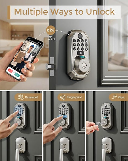 WiFi Smart Lock w/Camera, 5-in-1 Keyless Deadbolt w/Handle for Front Door