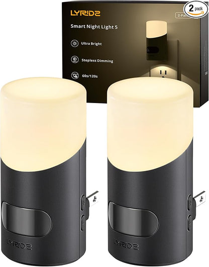 Lyridz LED Night Lights Plug into Wall with Motion Sensor, 1-150LM Dimmable Plug-in Nightlight Indoor for Bedroom, Bathroom, Hallway, Stairs, Pet House, Toilet, 2 Pack