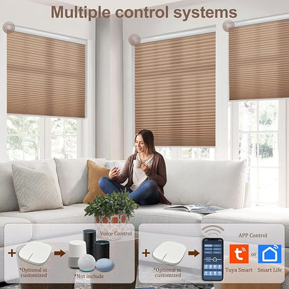 Godark Motorized Light Filtering Cellular Shades Compatible with Alexa/Google Home Electric Blinds Smart Honeycomb Shades for Windows Automatic Blinds with Remote Custom Size-Brown