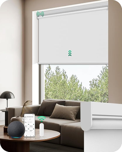 Allesin Motorized Blinds with Remote | Automatic Blackout Roller Shades, Easy Install & Smart Control Electric Blinds for Home Office, Living Room (White 23" W x 72" H)