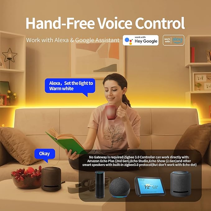 GIDEALED Smart ZigBee 3.0 LED Controller 5 in 1,Require ZigBee Hub Bridge for RGBWW RGBW RGB CCT COB LED Strip Light Dimmable 1%~100%,Support Hub APP/Alexa Echo Plus Voice Control Color Changing