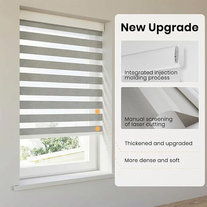 Motorized Zebra Blinds Smart Blinds with Remote Electric Shades for Indoor Windows Light Filtering Automatic Dual Layer Horizontal Shades Compatible with Google Alexa Grey 27" W X 72" H