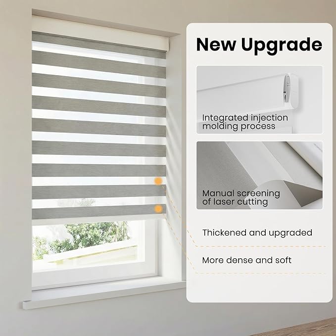 Motorized Zebra Blinds Smart Blinds with Remote Electric Shades for Indoor Windows Light Filtering Automatic Dual Layer Horizontal Shades Compatible with Google Alexa Grey 35" W X 72" H