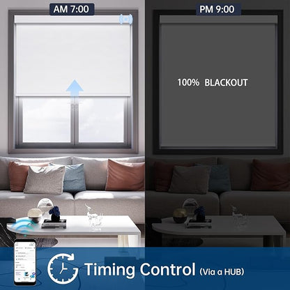 Motorized Blinds with Remote, Blackout Automatic Blinds for Windows Electric Roller Shades, Motorized Shades App Control for Bedroom Office (Blackout-Pure White, 30" Wx72 H)