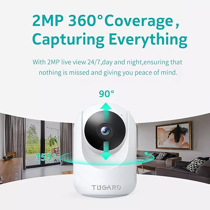 Indoor Security Camera,2.4G WiFi Cameras for Home Security,Pan Tilt 355°View 100°vertical,Motion Detection for Baby&Pet Monitor Dog Camera with PIR,Color Night Vision,2-Way Talk,Cloud/SD,6 IR LED