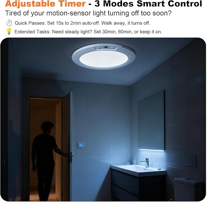 Wireless Motion Sensor Ceiling Light, 7.5" Ultra-Thin 8000mAh Rechargeable, 450 LM, 5 Color Temps, Dimmable with Timer & Remote, Magnetic/Screw Mount for Closet, Hallway, Pantry, 1-Pack